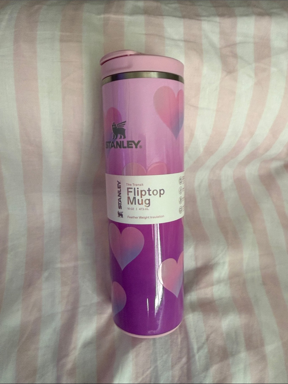 Stanley Pink and Purple Heart Flip-Top Travel Mug